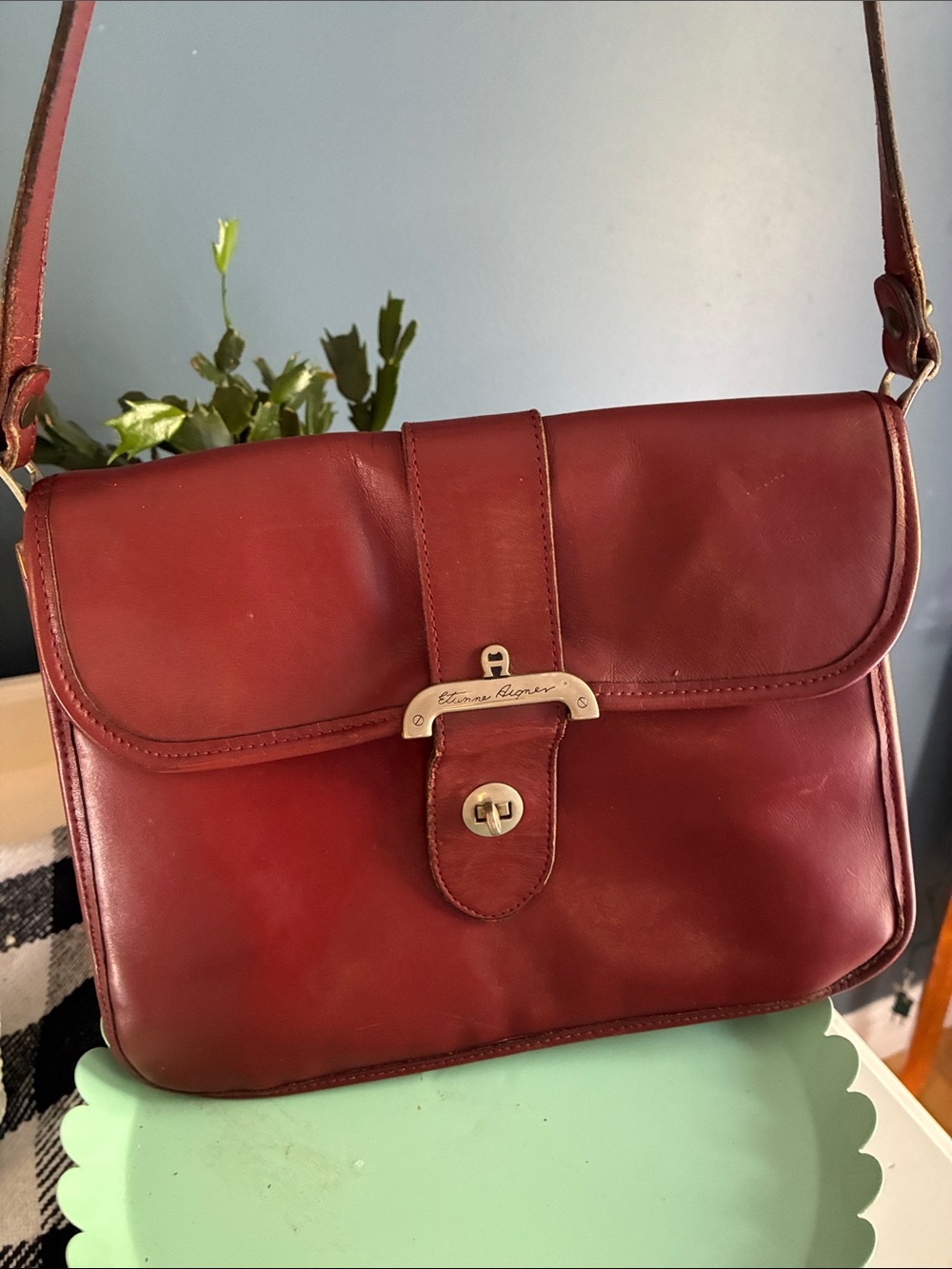 Vintage 1960’s Etienne Aigner Handmade Burgundy Oxblood Shoulder Purse - Picture 1 of 12